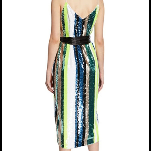 NWT $265 Aidan Mattox fully sequin shiny spaghetti strap wrap dress tie belt 10 - Picture 3 of 5